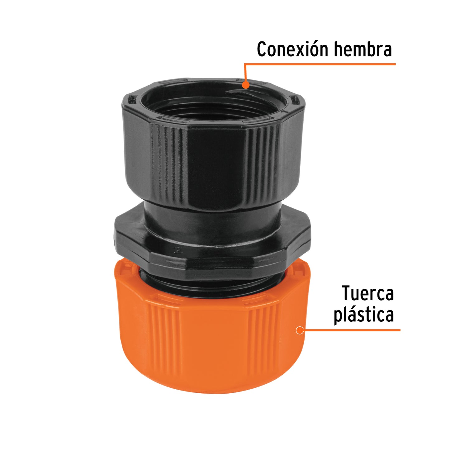 Conector hembra 1/2" de ABS con tuerca de ajuste manual