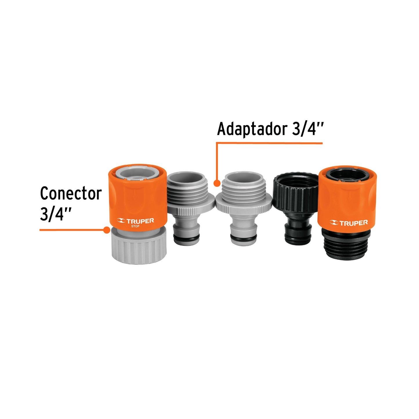 Juego de 5 conectores rápidos 3/4" de ABS, sistema click