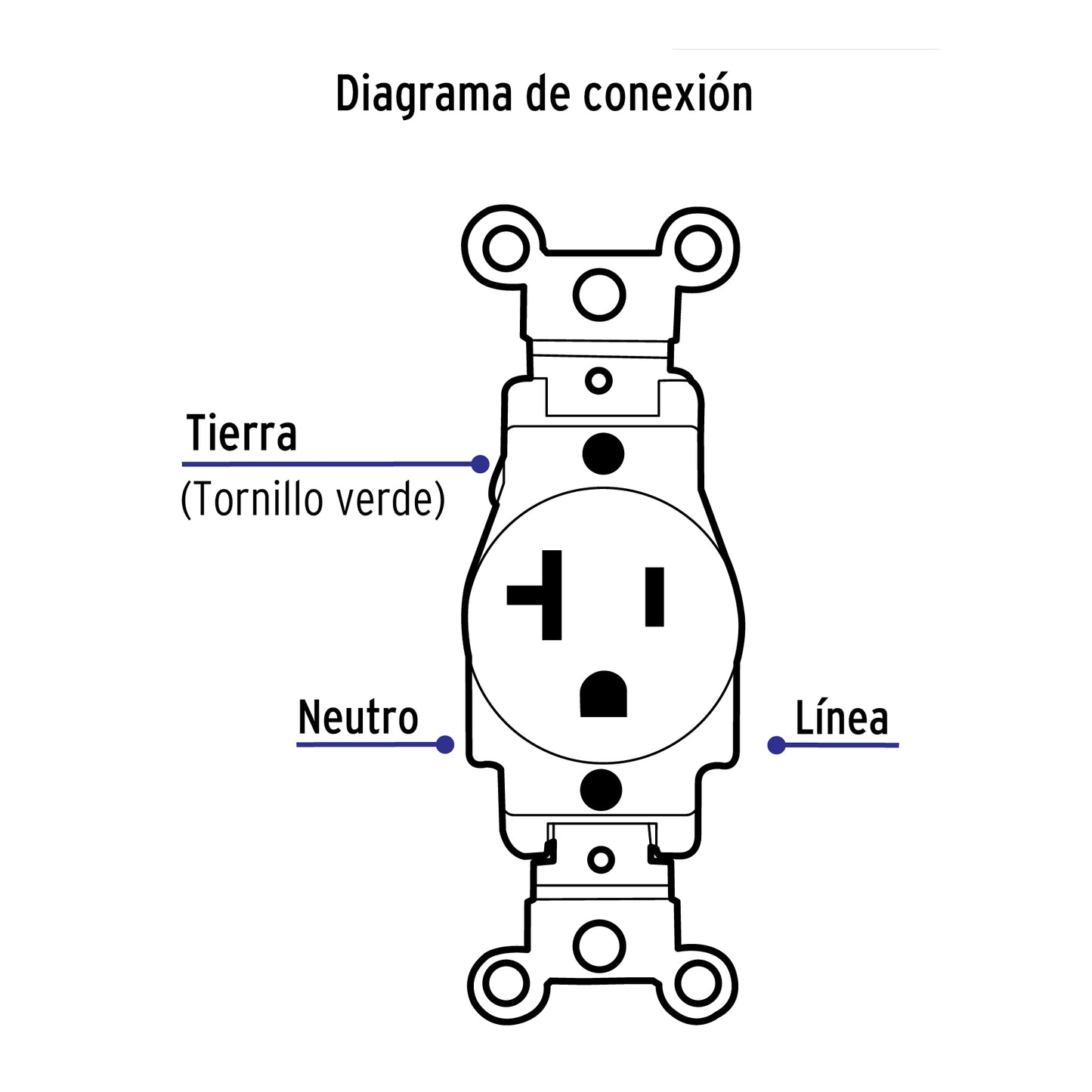 Contacto sencillo, 2 polos 3 hilos, 20 Amp, color blanco