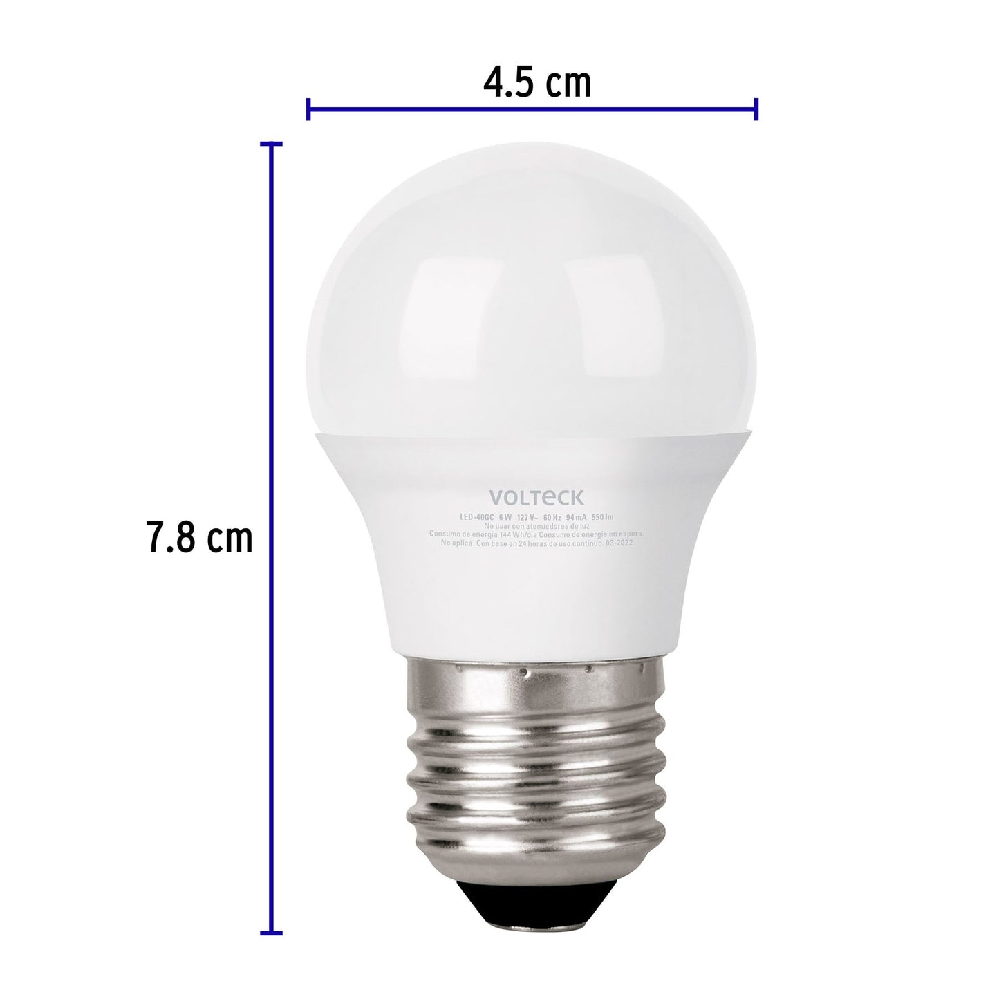 Lámpara de LED G45 6 W (equivalente 40 W) luz cálida