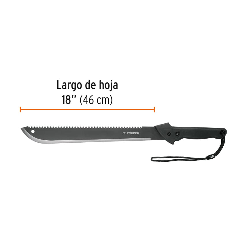 MACH-18X Machete doble filo 18" cacha inyectada, con funda