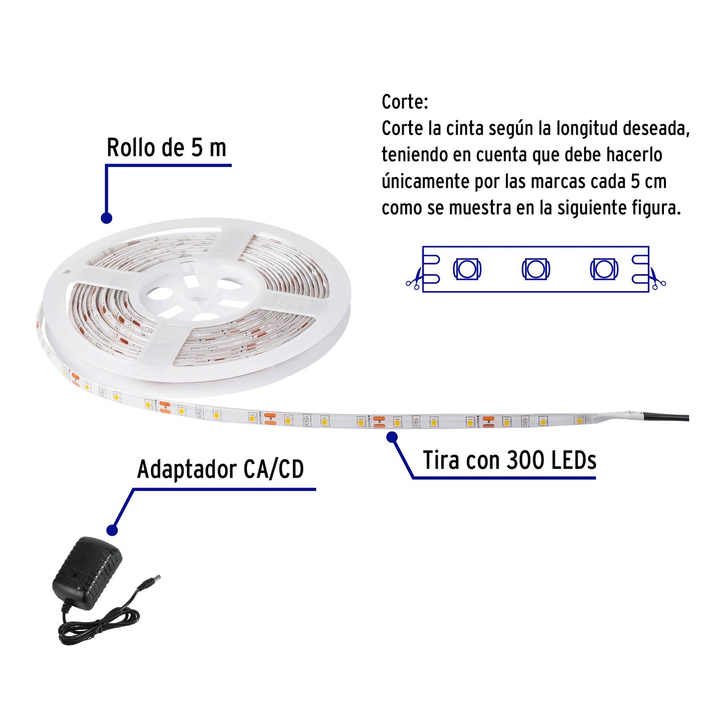 Tira LED de 5m 40W para interior y exterior multicolor