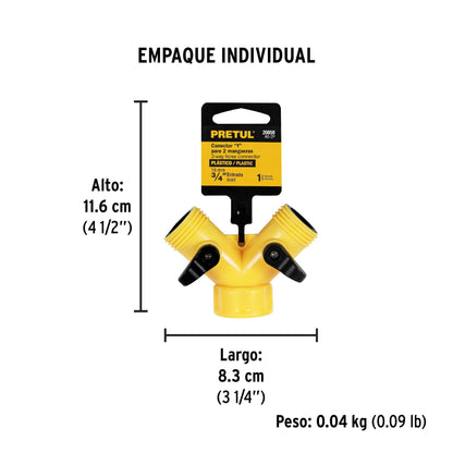 Conector Y 3/4" de plastico para manguera