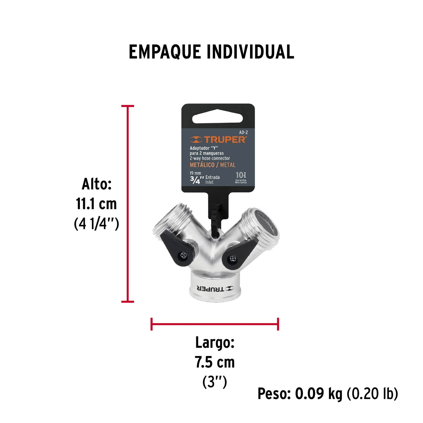 Conector  Y 3/4" metalico para manguera