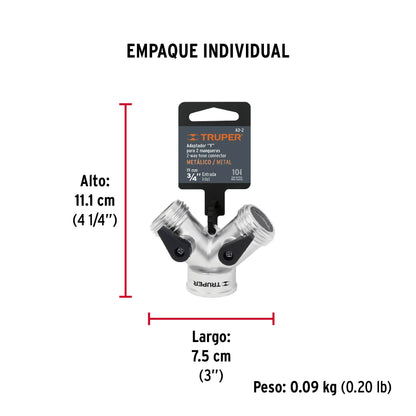 Conector  Y 3/4" metalico para manguera
