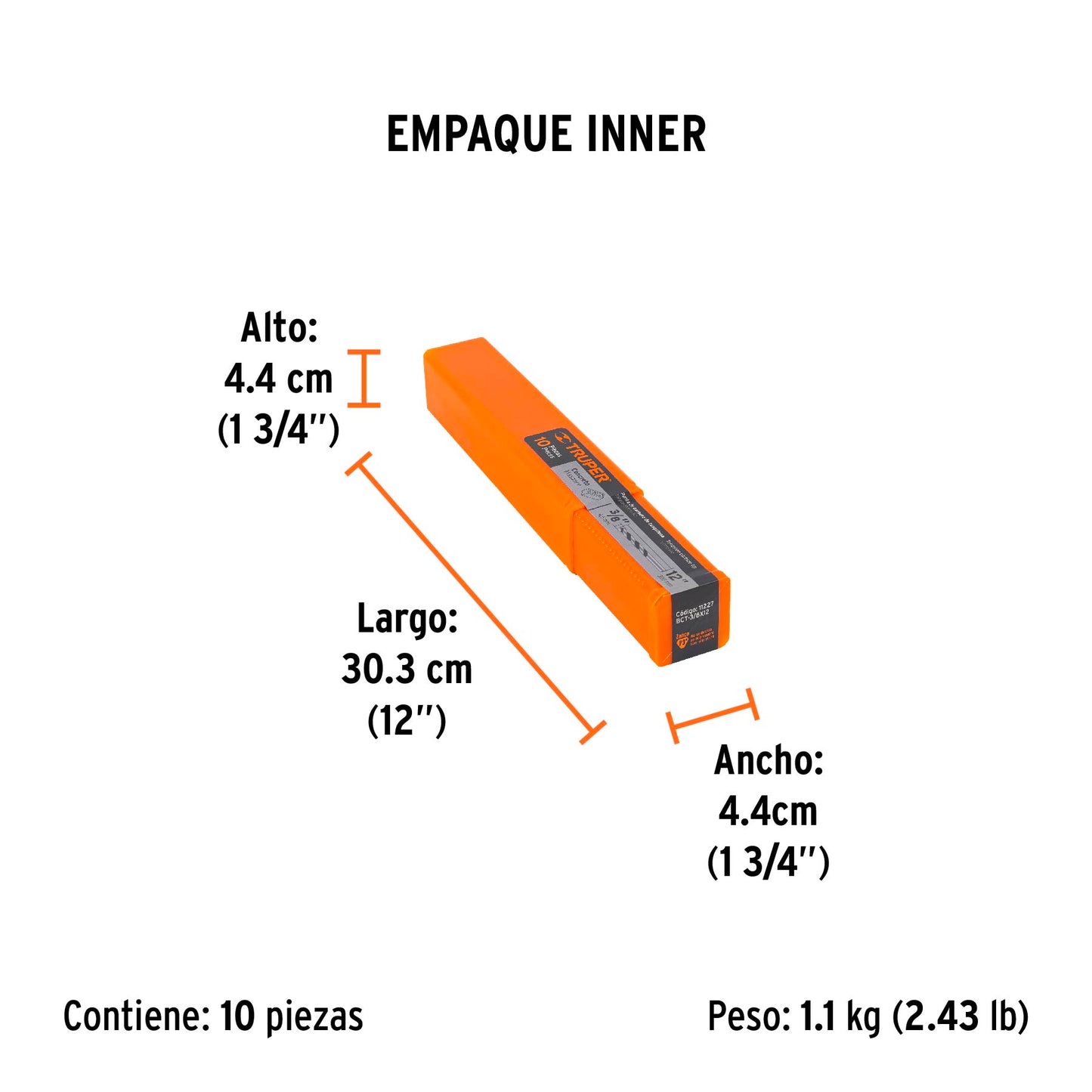 Broca p/concreto de 3/8 x 12"