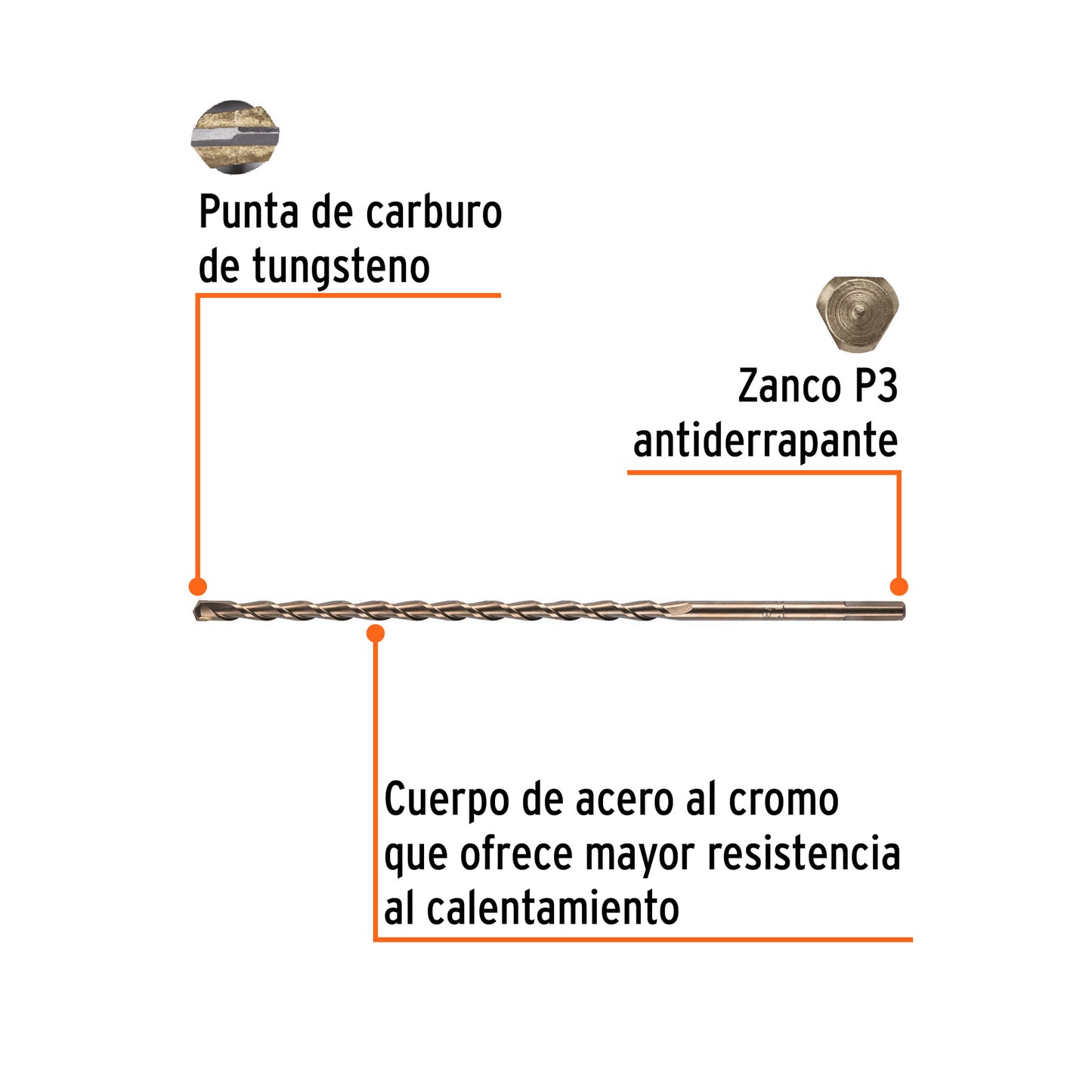 Broca p/concreto de 3/8 x 12"