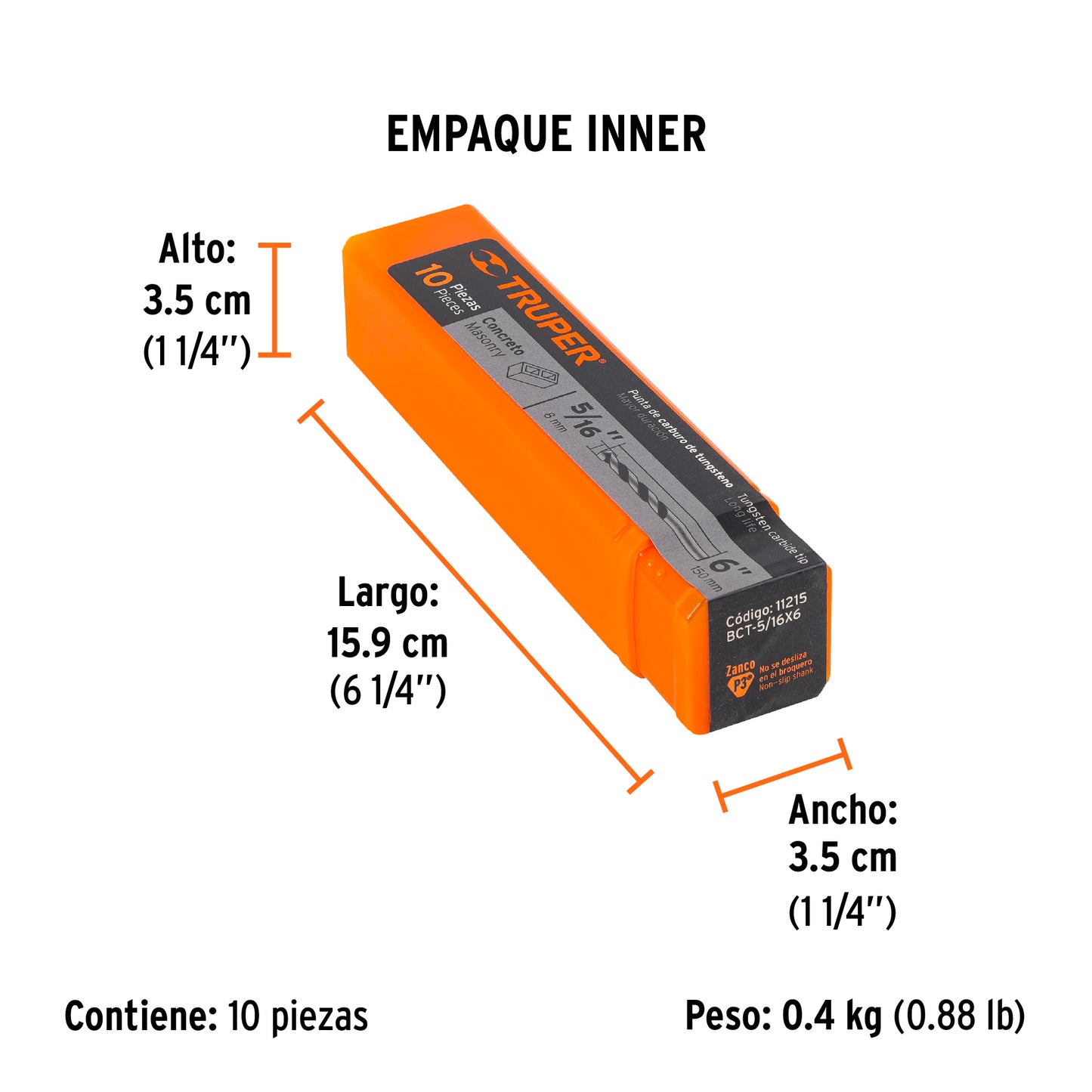 Broca p/concreto de 5/16 x 6"