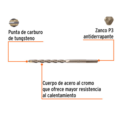 Broca p/concreto de 5/16 x 6"