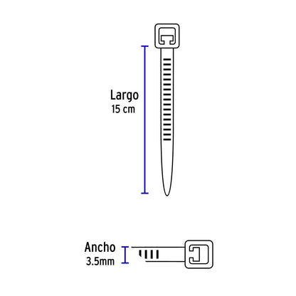 Cinchos plásticos, 150x3.5 mm, negros