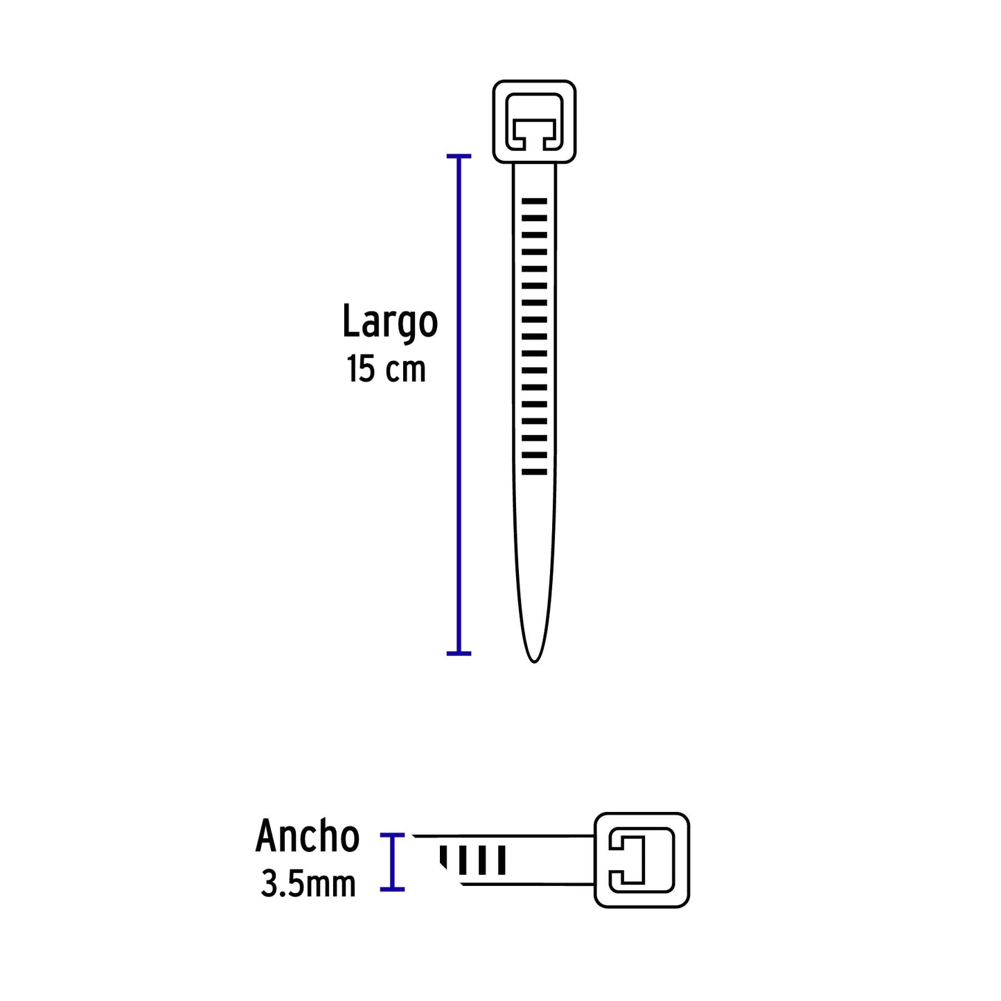 Bolsa 50 cinchos de plástico 40 lb, 150x3.5 mm, naturales