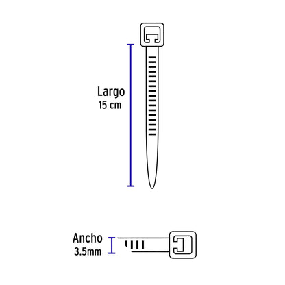 Bolsa 50 cinchos de plástico 40 lb, 150x3.5 mm, naturales