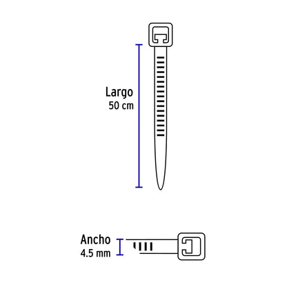 Bolsa 25 cinchos de plástico 50 lb, 500x4.5 mm, negros