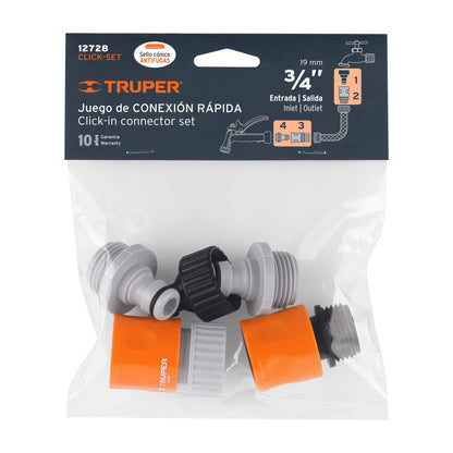 Juego de 5 conectores rápidos 3/4" de ABS, sistema click