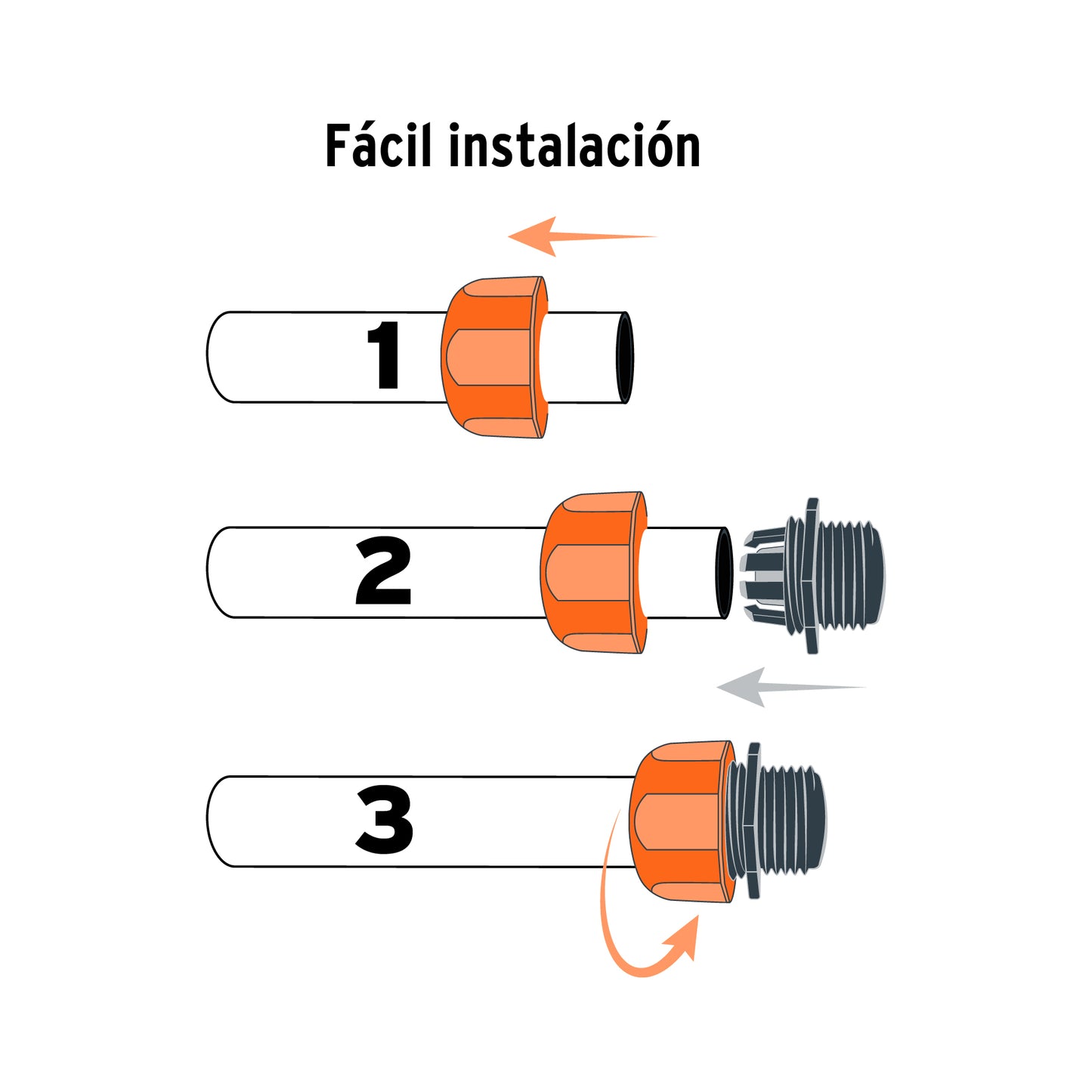 Conector macho 1/2" de ABS con tuerca de ajuste manual