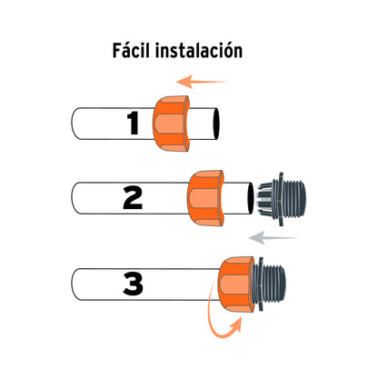 Conector macho 1/2" de ABS con tuerca de ajuste manual