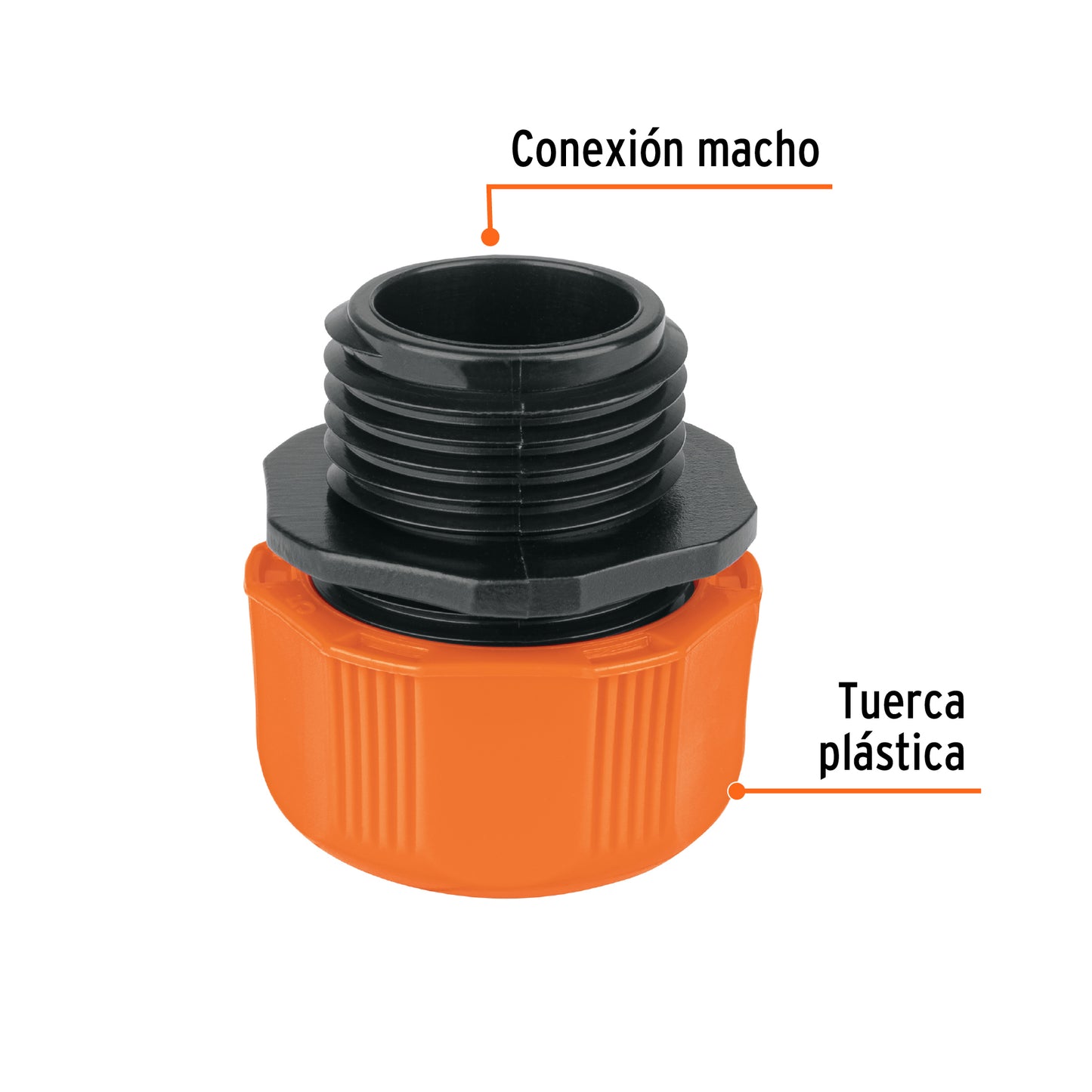 Conector macho 1/2" de ABS con tuerca de ajuste manual