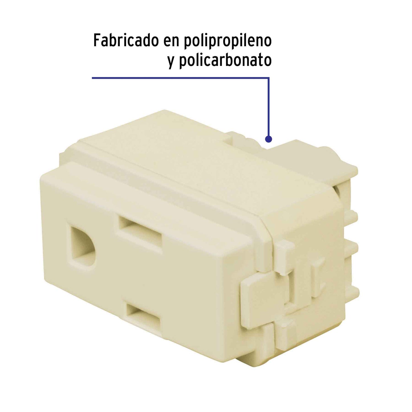 Contacto sencillo, 2 polos+tierra, color marfil, línea Italiana