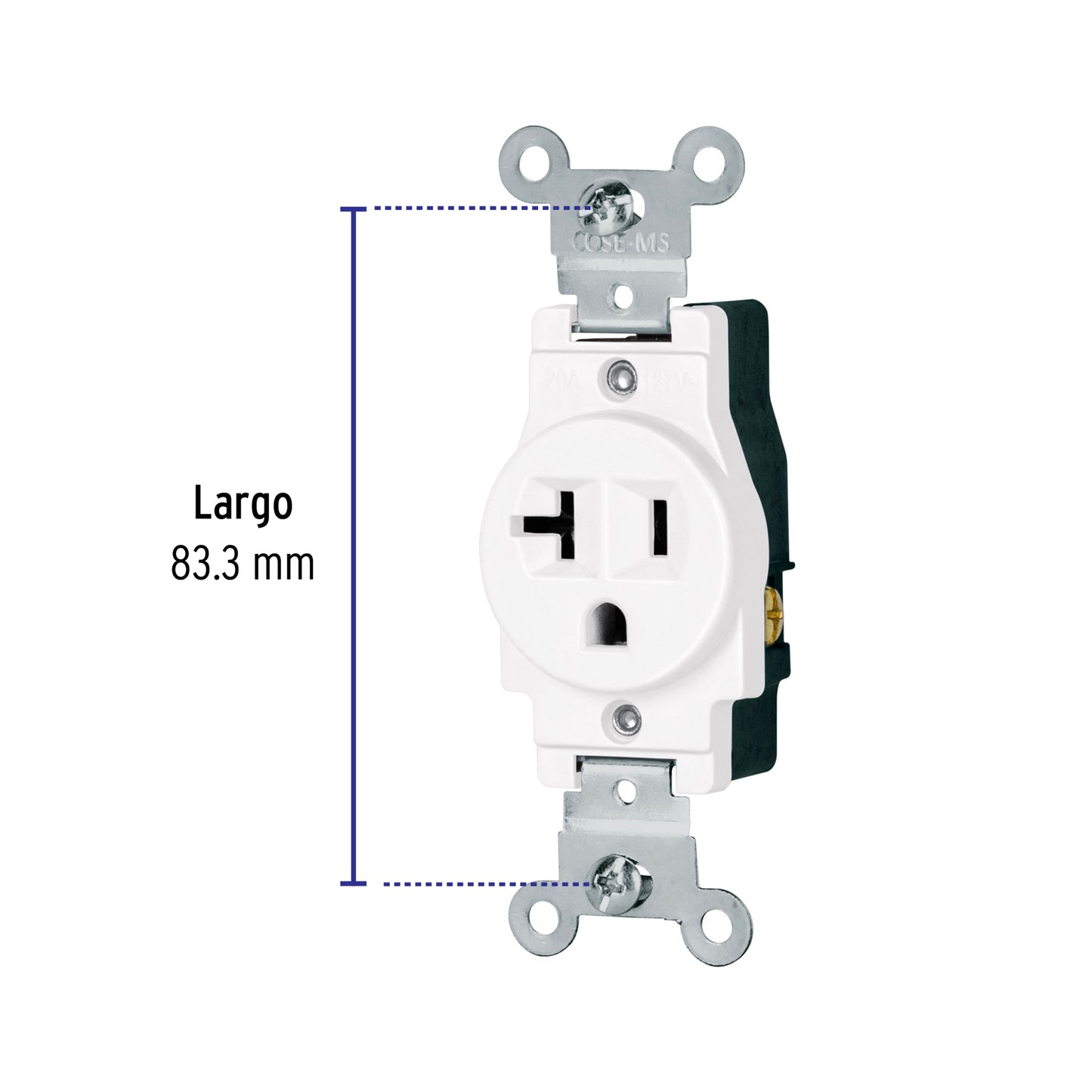 Contacto sencillo, 2 polos 3 hilos, 20 Amp, color blanco