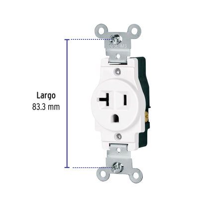 Contacto sencillo, 2 polos 3 hilos, 20 Amp, color blanco