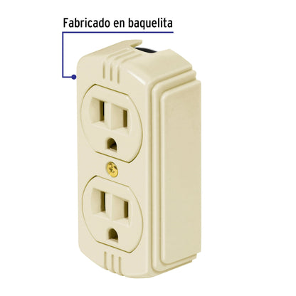 Contacto de sobreponer dúplex baquelita, 2 polos+tierra