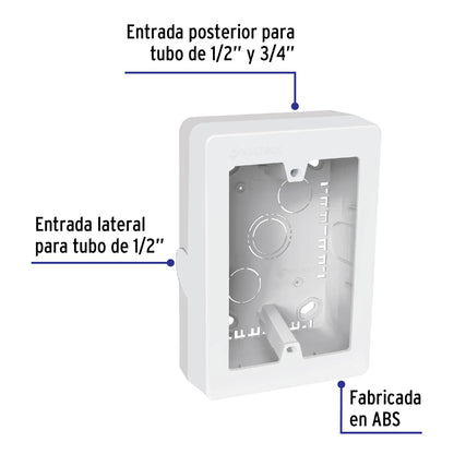 Caja de contactos p/ canaleta 3"x5", blanca.