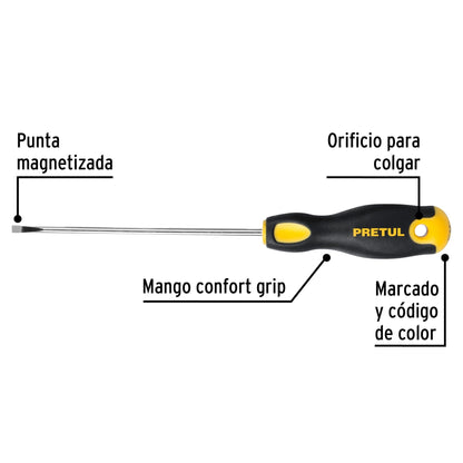 Desarmador tipo cabinet 1/8 x 4" de mango Comfort Grip