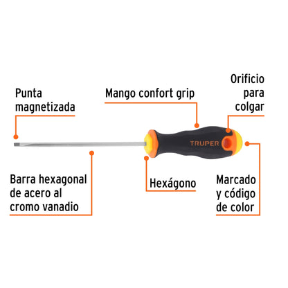 Desarmador tipo cabinet 1/8" x 4" con mango Comfort Grip