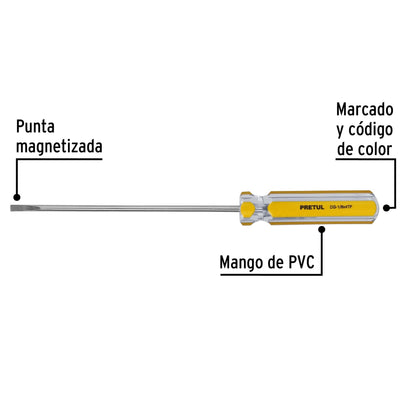 Desarmador tipo cabinet 1/8 x 4" con mango de PVC, Pretul