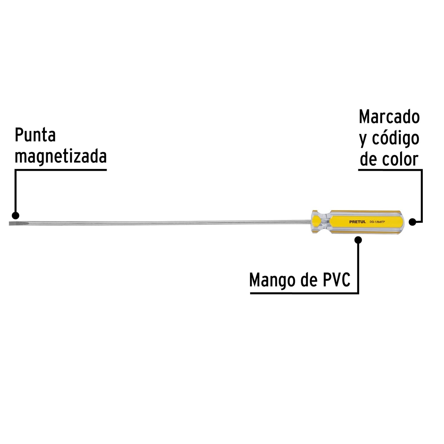 Desarmador tipo cabinet 1/8 x 8" con mango de PVC