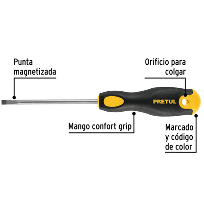 Desarmador tipo cabinet 3/16 x 4" de mango Comfort Grip