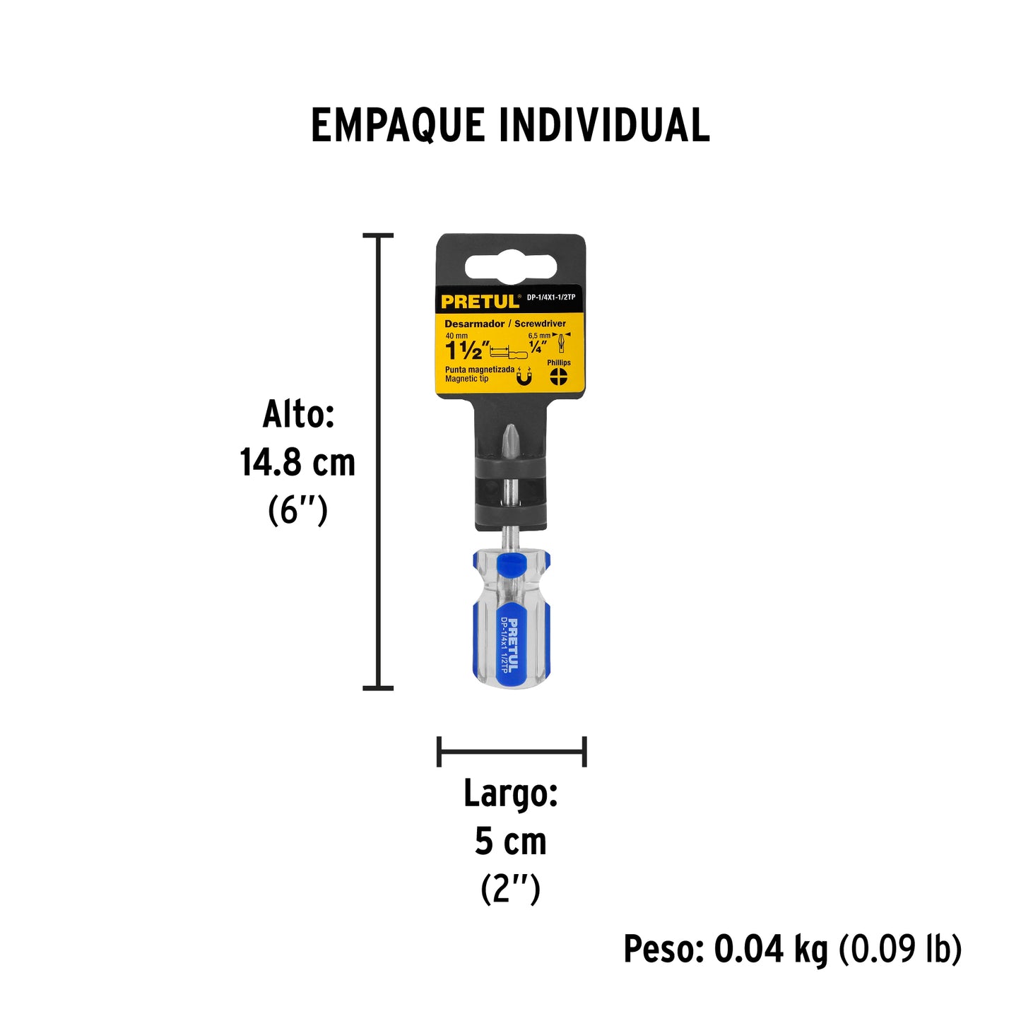 Desarmador de cruz 1/4" x 1-1/2"  con mango de PVC