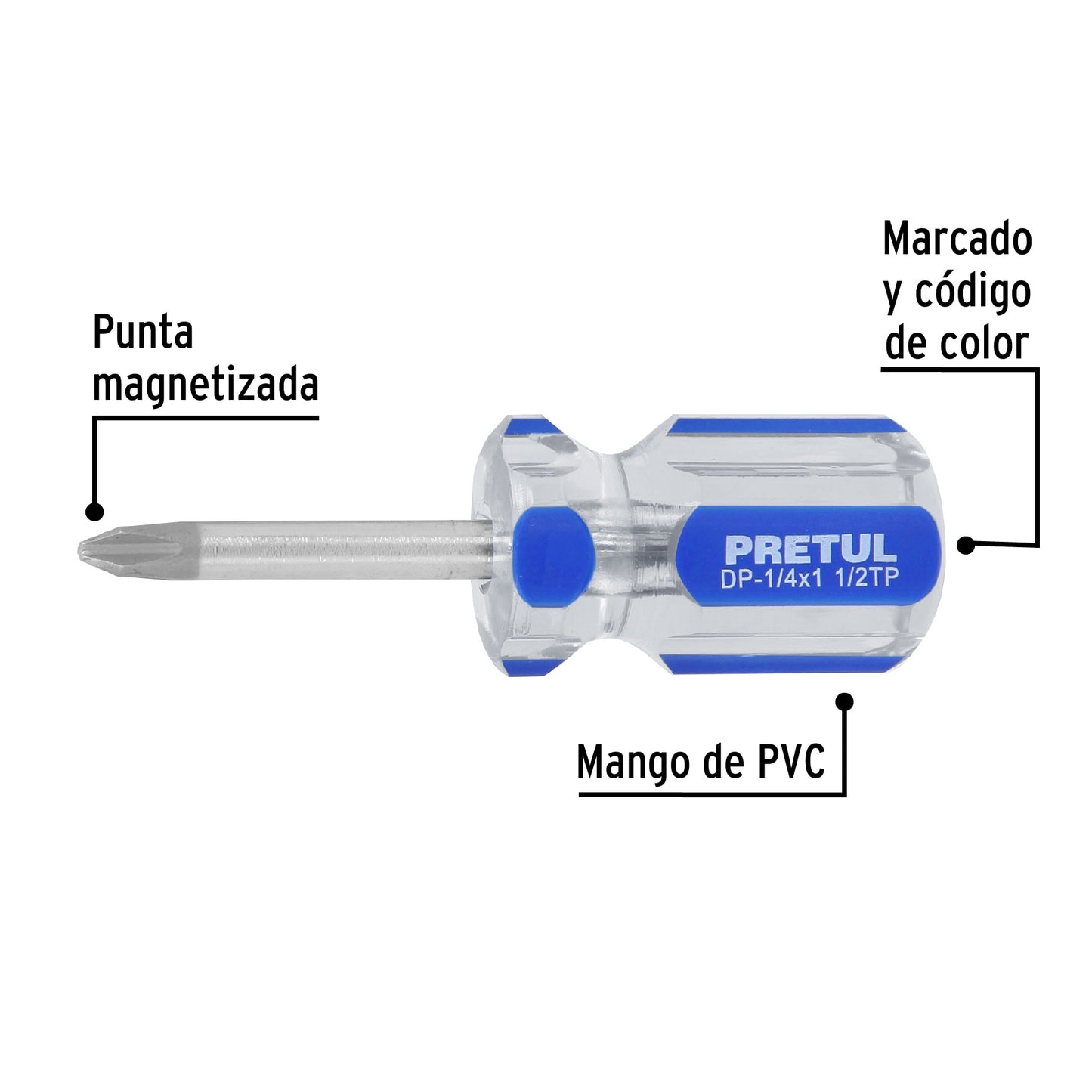 Desarmador de cruz 1/4" x 1-1/2"  con mango de PVC