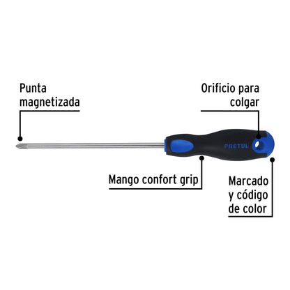 Desarmador de cruz 1/4" x 6" con mango Comfort Grip