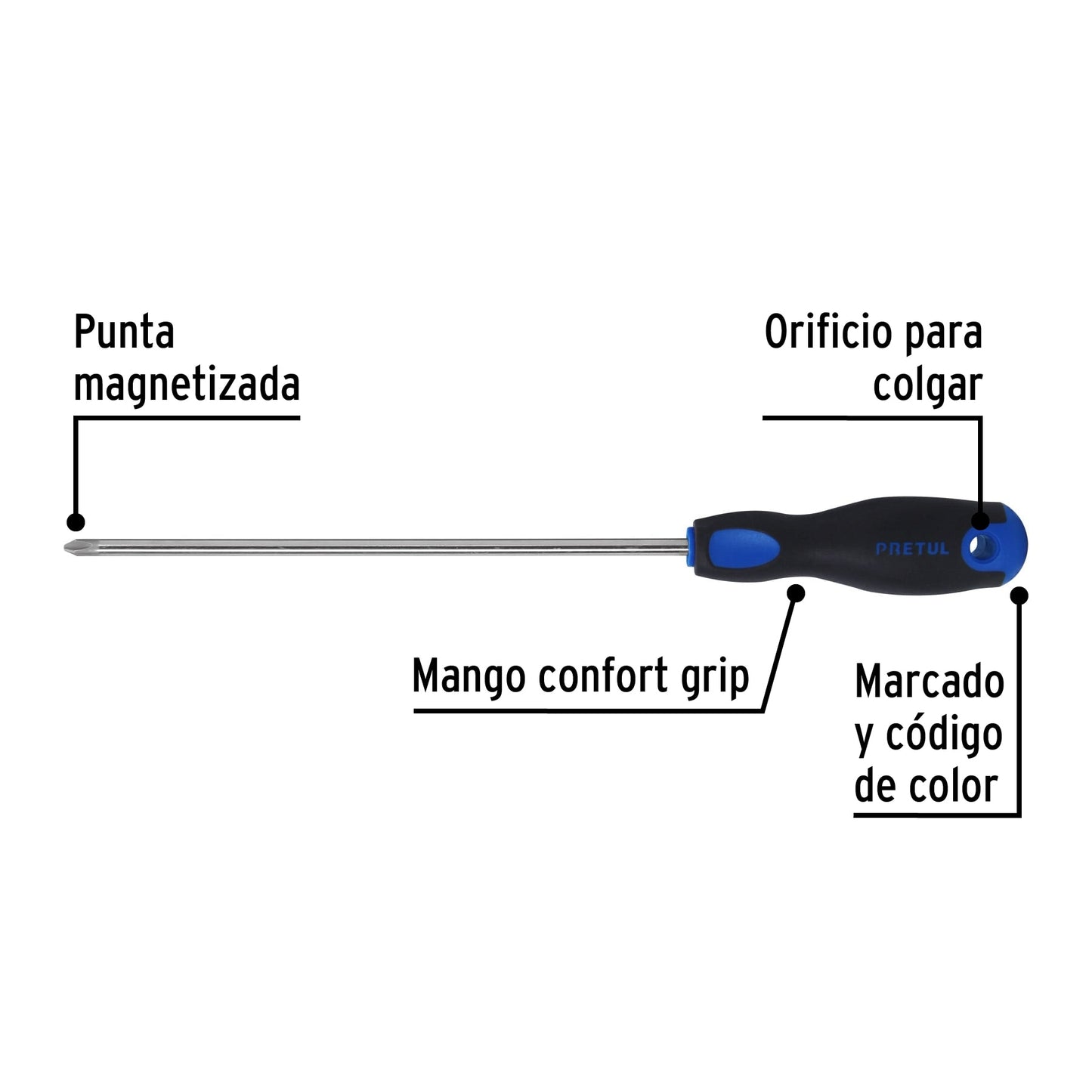 Desarmador de cruz 1/4" x 8" con mango Comfort Grip