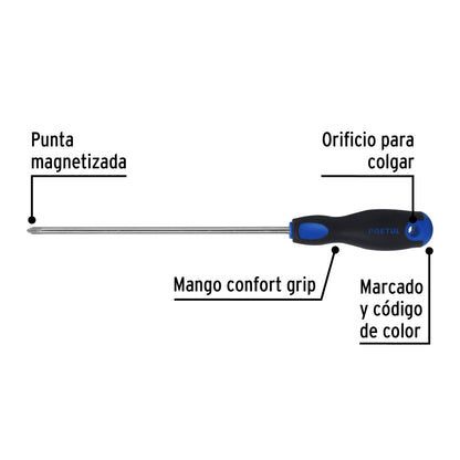 Desarmador de cruz 1/4" x 8" con mango Comfort Grip