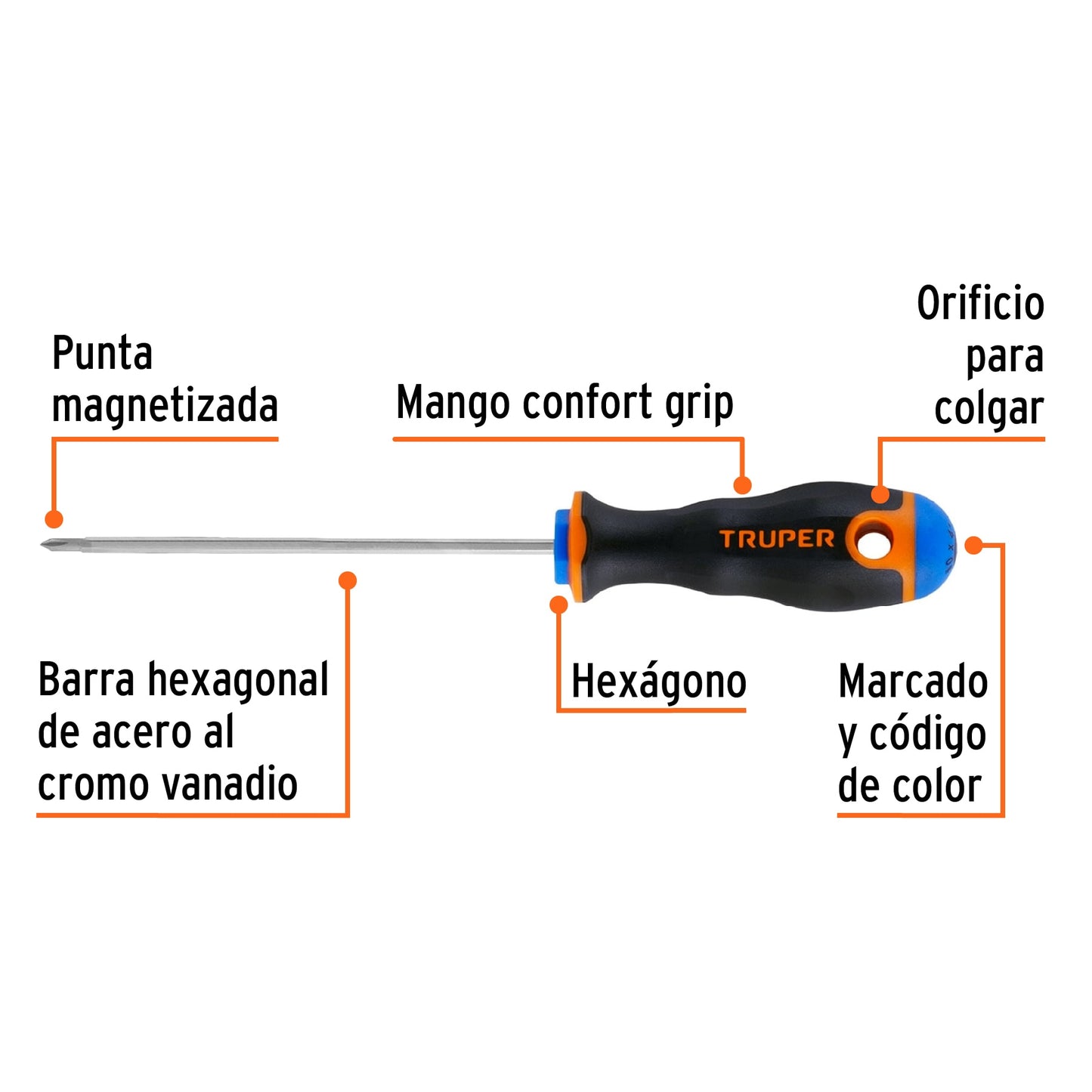 Desarmador de cruz 1/8" x 4" con mango Comfort Grip