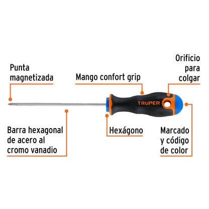 Desarmador de cruz 1/8" x 4" con mango Comfort Grip