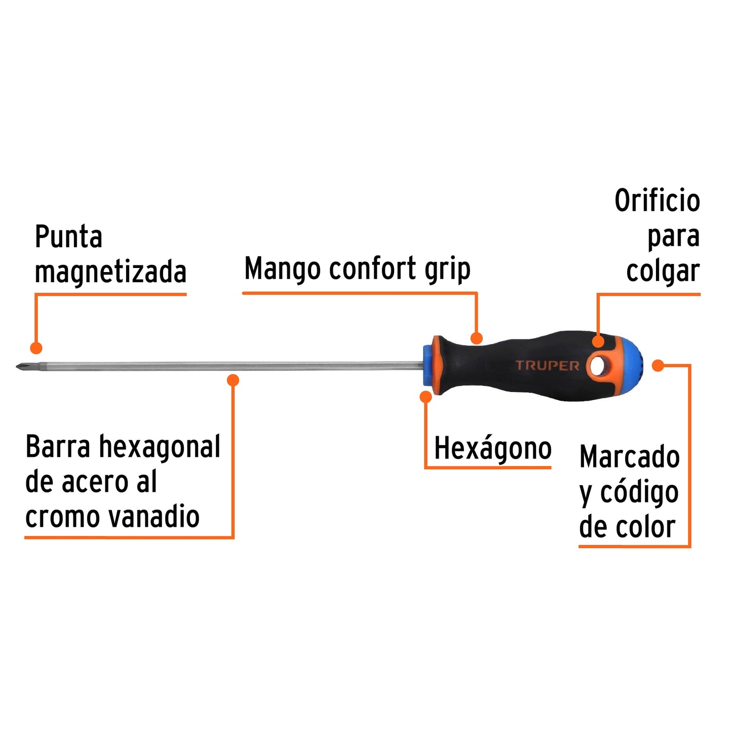 Desarmador de cruz 1/8" x 6" con mango Comfort Grip