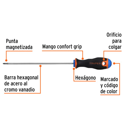 Desarmador de cruz 1/8" x 6" con mango Comfort Grip