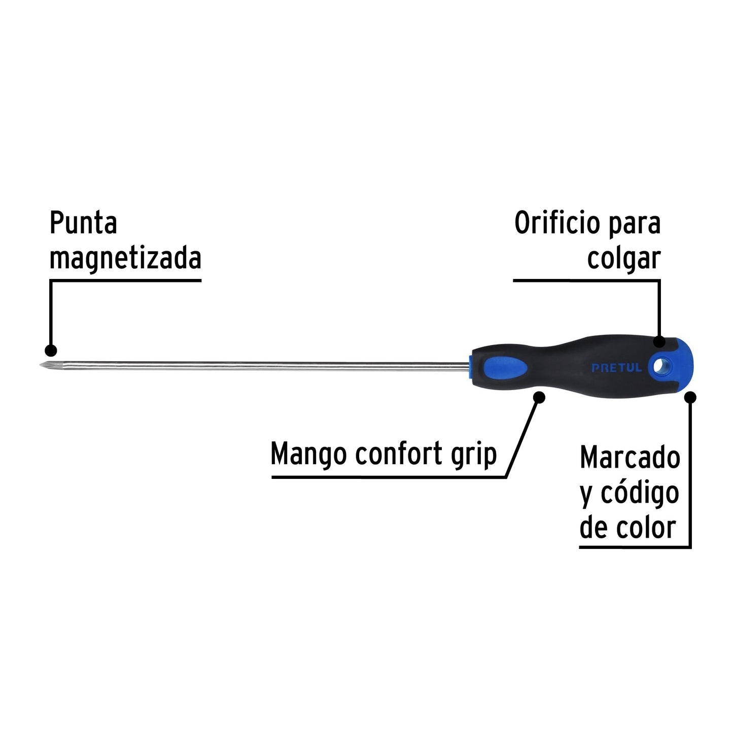 Desarmador de cruz 3/16" x 8" con mango Comfort Grip
