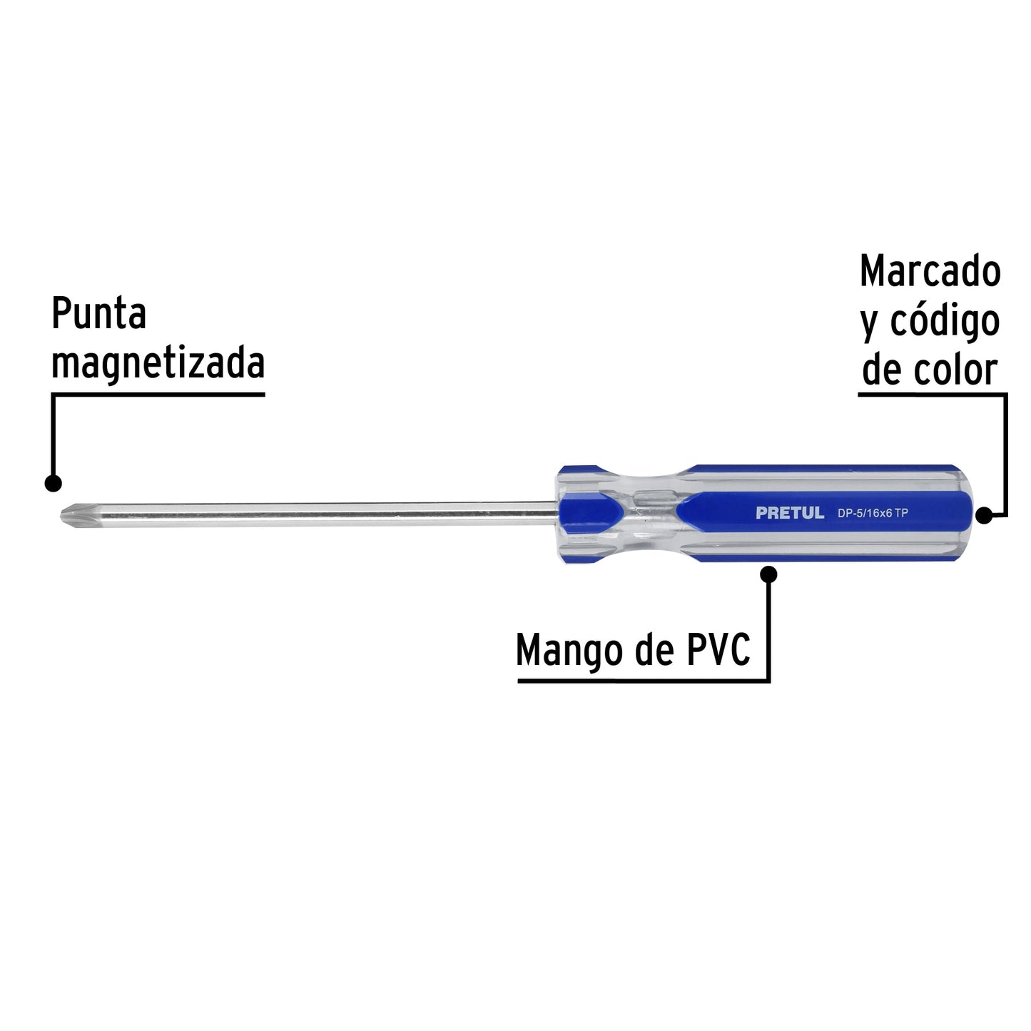 Desarmador de cruz 5/16" x 6" con mango de PVC