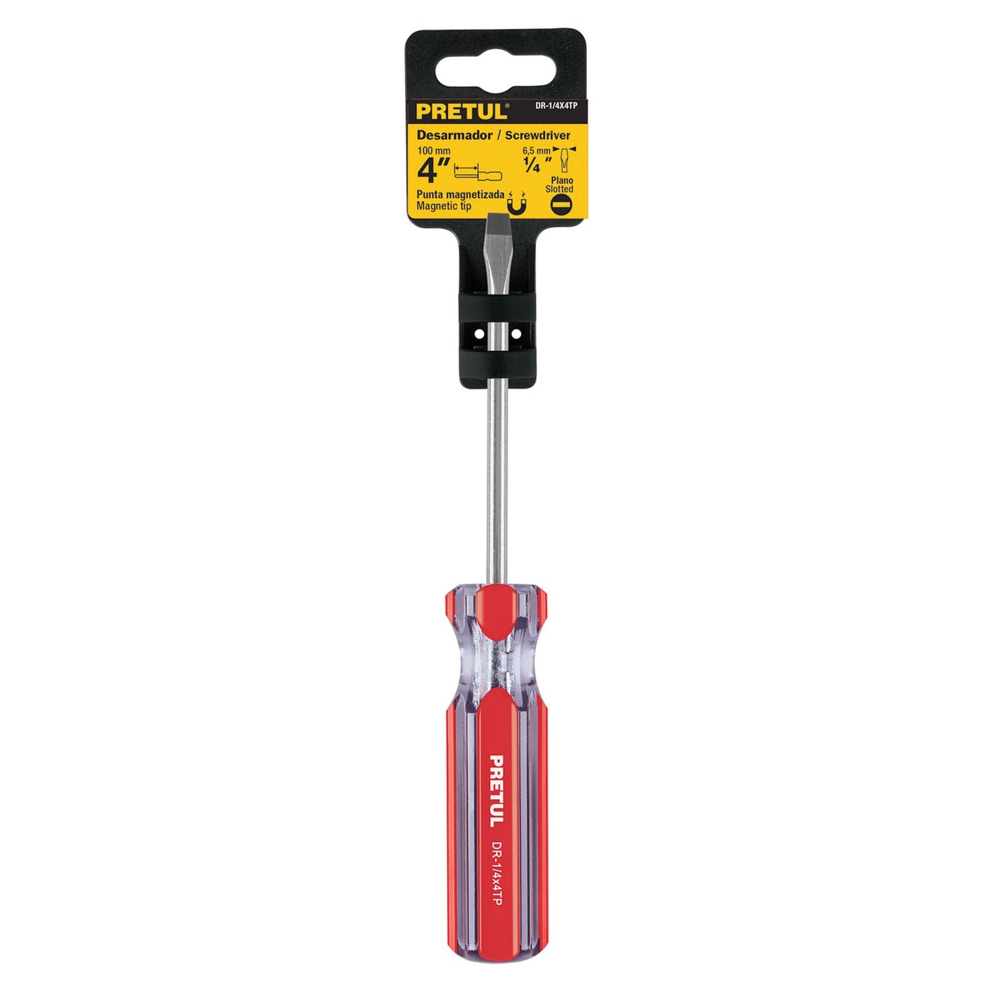 Desarmador plano 1/4" x 4" con mango de PVC