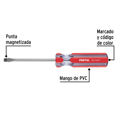 Desarmador plano 1/4" x 4" con mango de PVC