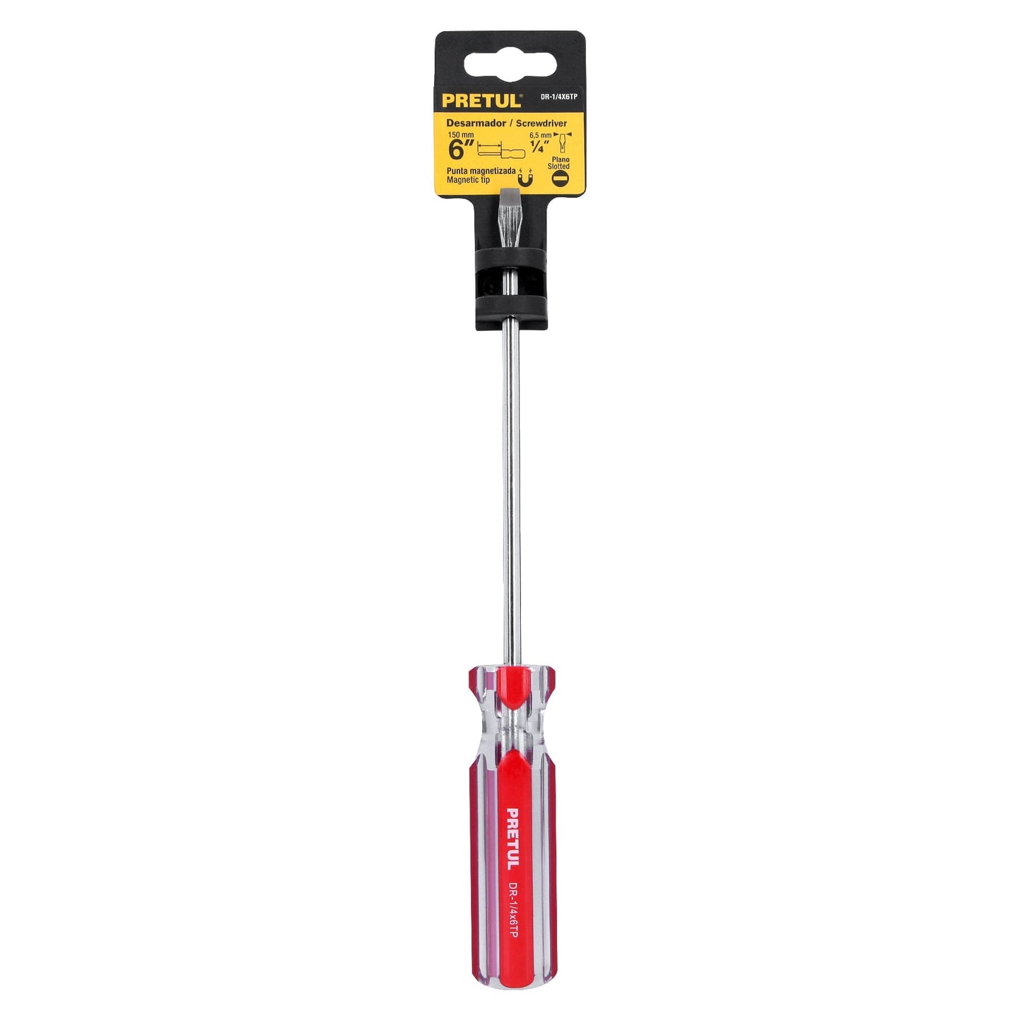 Desarmador plano 1/4" x 6" con mango de PVC