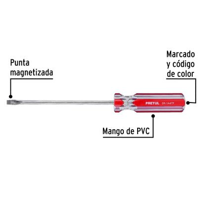 Desarmador plano 1/4" x 6" con mango de PVC