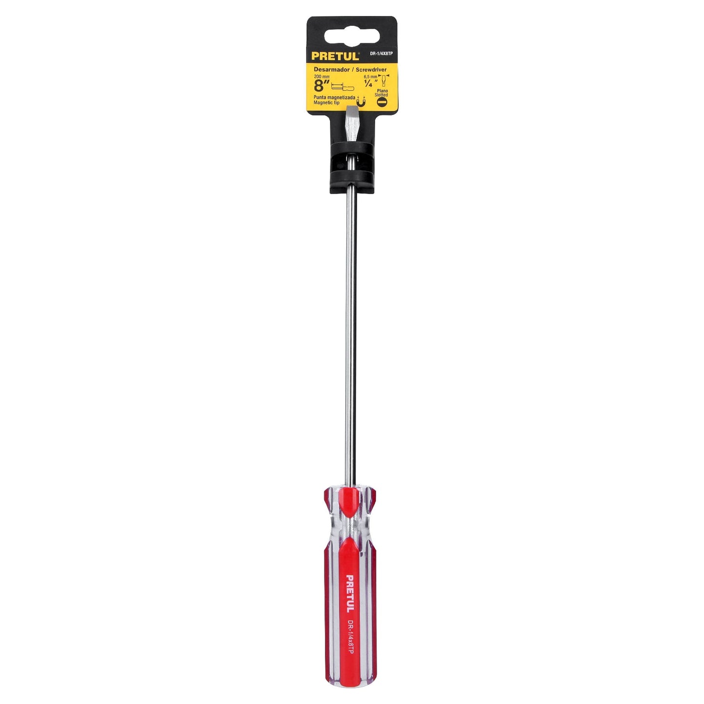 Desarmador plano 1/4" x 8" con mango de PVC