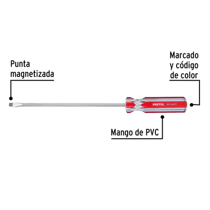 Desarmador plano 1/4" x 8" con mango de PVC