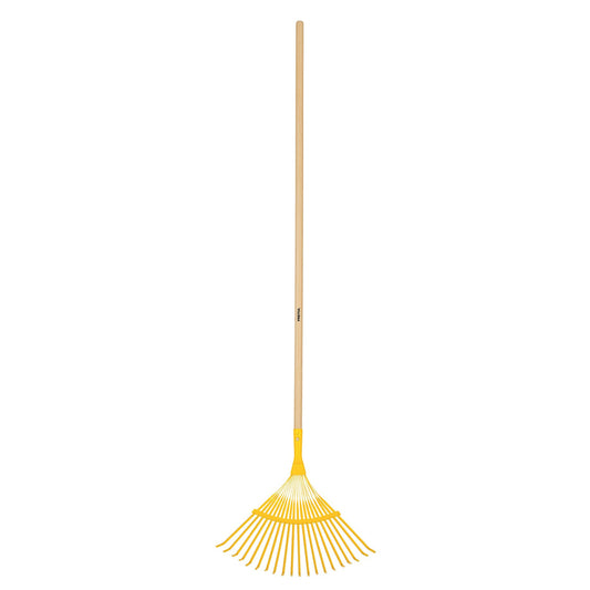 Escoba metálica p/jardín, curva, 20 dientes, mango 48"