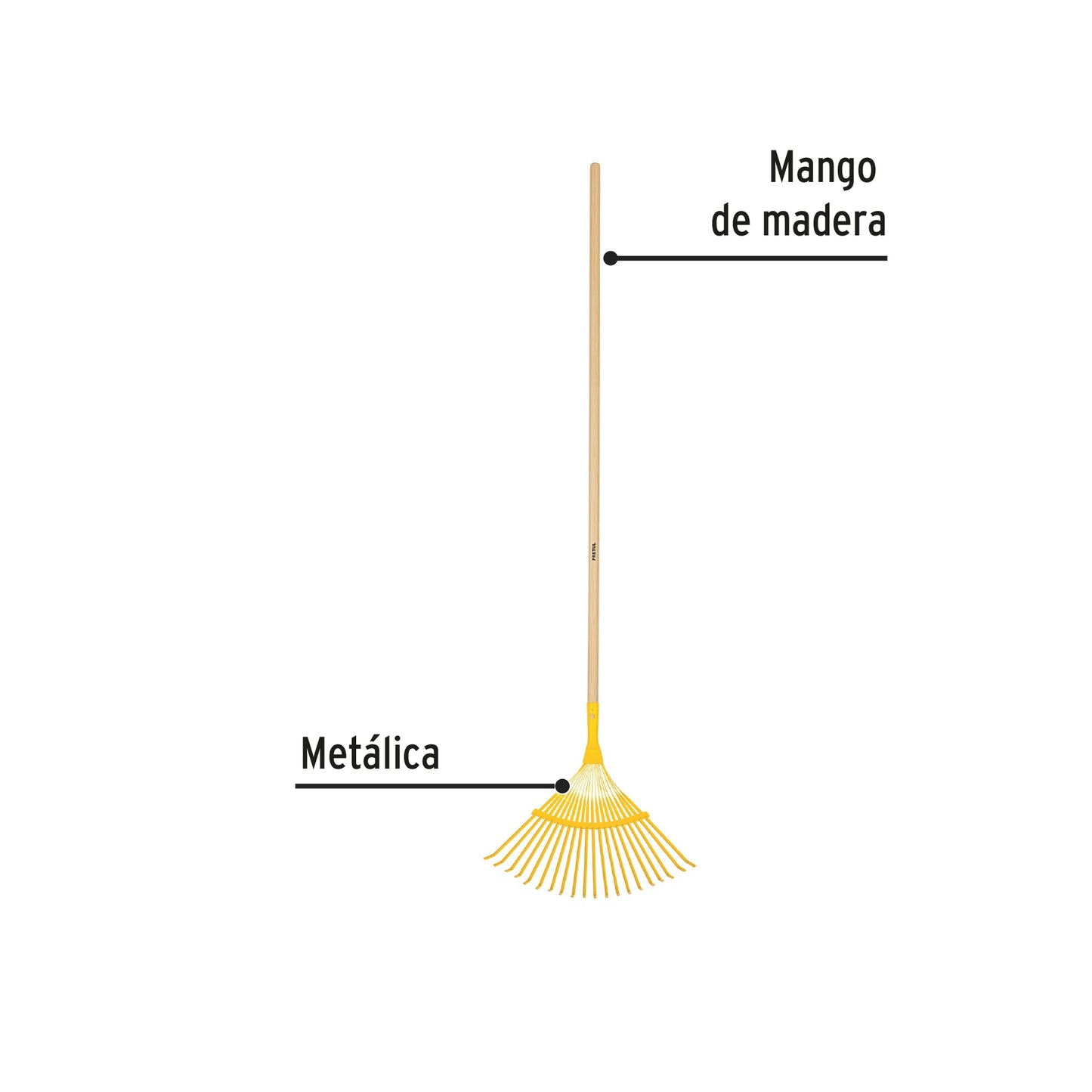 Escoba metálica p/jardín, curva, 20 dientes, mango 48"